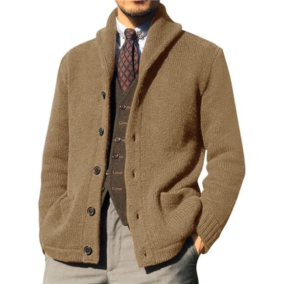 Other - Men’s Shawl Collar Cable Knit Cardigan Button-Down Loose Fit Sweater